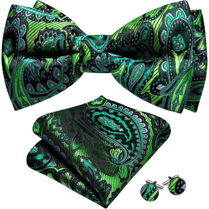 Набір краваток-метеликів Barry.Wang для чоловіків: краватка-метелик, нагрудна хустинка та запонки (Hellgrün) для весілля та урочистих подій