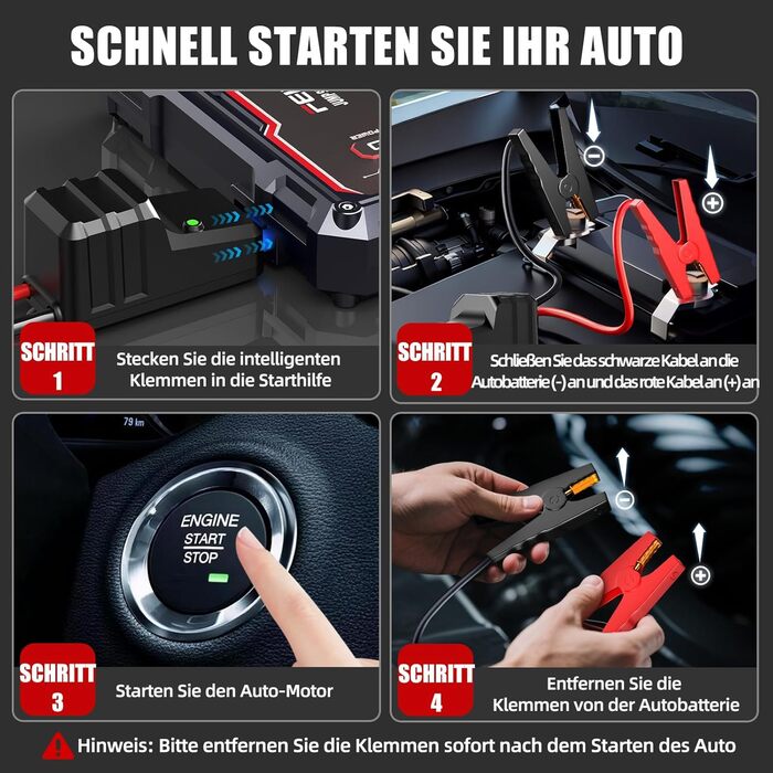 Портативний акумулятор для автомобіля 6000A/26800mAh, підходить для 12V авто (бензин та до 8.0L дизель), з USB та LED-ліхтариком