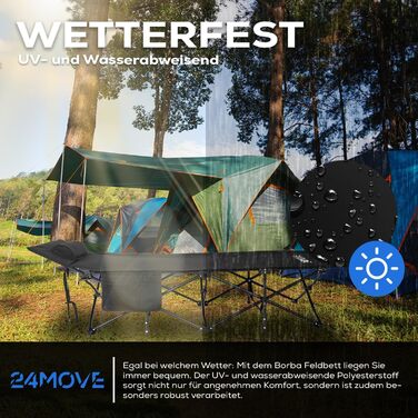 Розкладне ліжко 24MOVE® для кемпінгу та відпочинку на природі, 190 x 67 x 34 см, чорне