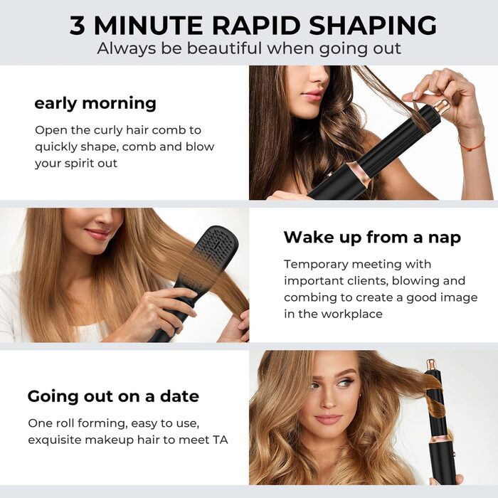Фен-щітка 6 в 1 для волосся, Airstyler Set, автоматичний локонів, термощітка, фен, для жінок, чорний
