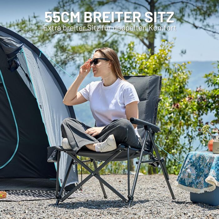 Крісло для кемпінгу Timber Ridge складне з широким сидінням 55 см, XXL, 150 кг, з кишенею, для кемпінгу, саду, балкону