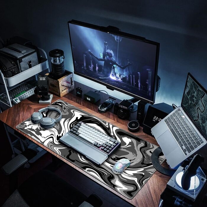 Ігровий килимок для миші Abetcabe XXL Gaming, підкладка на стіл 900 x 500 x 3 мм, чорно-сірий Fluid