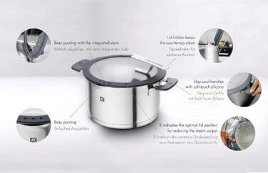 Набір каструль ZWILLING Simplify 5 предметів з кришкою-ситом, скляною кришкою, індукційне дно, нержавіюча сталь, срібно-чорний