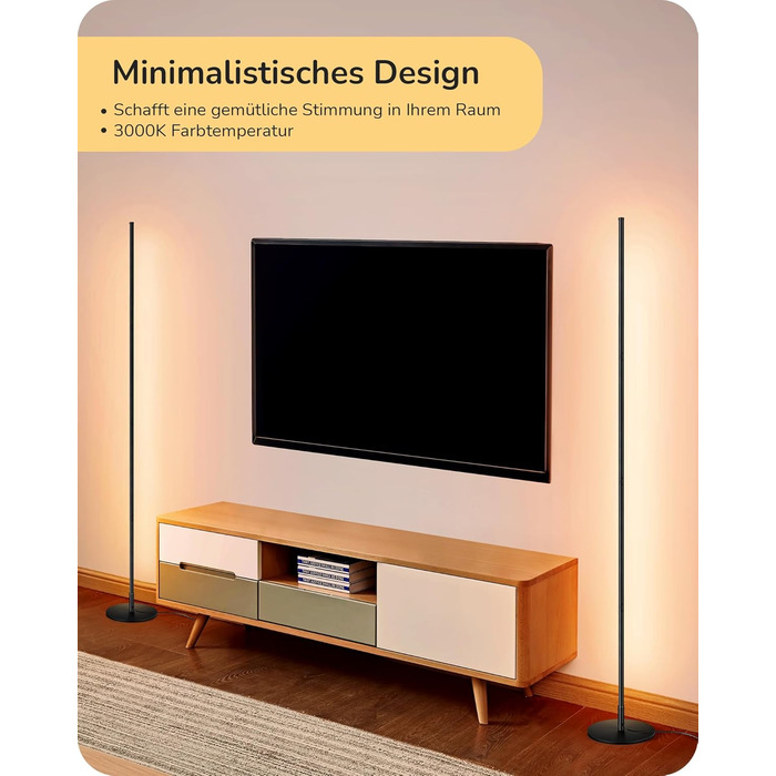 LED торшер Edishine 2 шт. з димуванням, тепле світло 3000K, регульована висота 146 см, для вітальні, спальні, офісу, чорний