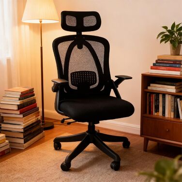 Ергономічне крісло для офісу з регульованими підлокітниками, 3D-підголівником та підтримкою попереку, офісне крісло з функцією гойдання та нахилу (біле та чорне)