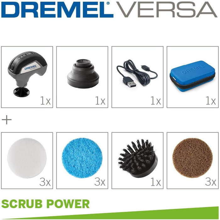 Dremel Versa PC10 Multi-Function Cleaning Tool/Scrubber, Cordless Rotating Brush Set with 9 Cleaning Pads, Bristle Brush, and Splash Guard for Faster, Easier Cleaning and Scrubbing