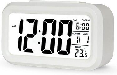 Цифровий будильник з LED-дисплеєм, температурою та великим LCD-дисплеєм, функцією повторного дзвінка, для дому, офісу та подорожей (білий)