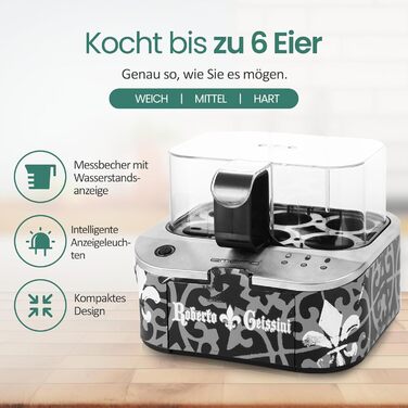Електричний яйцеварка Roberto Geissini з голосом Carmen Geiss | Limited Edition від EMERIO | 3 ступені нагріву (м'який, середній, твердий)