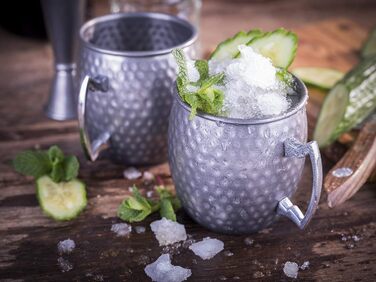 Набір для коктейлів Buddy's Bar Moscow Mule: 2 мідні келихи 500 мл, барна ложка 27 см, мірний стакан 5 cl, чорна преса для лайма, харчова нержавіюча сталь, подарункова упаковка