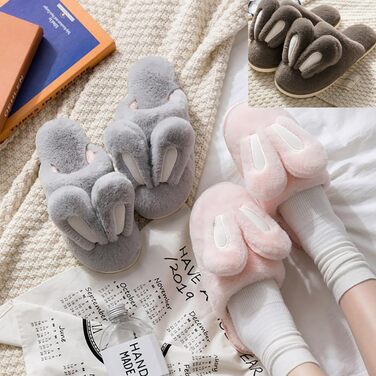 Тапочки-зайчики для жінок та чоловіків, м'які пухнасті тапочки з антиковзким покриттям, світло-сірий колір, розмір 40/41 EU