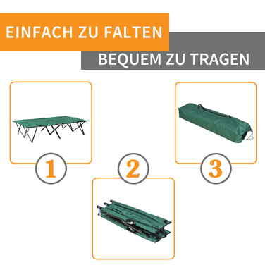 Outsunny Camping Bed for 2 People, Supports up to 136 kg, Folding Bed with Carry Bag, Oxford Green Black, 193 x 125 x 40 cm for Outdoor Adventures