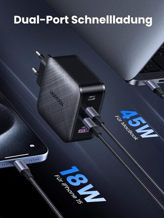 Зарядний пристрій UGREEN 65W USB-C GaN PD з 4 портами для MacBook, iPhone, iPad, Samsung