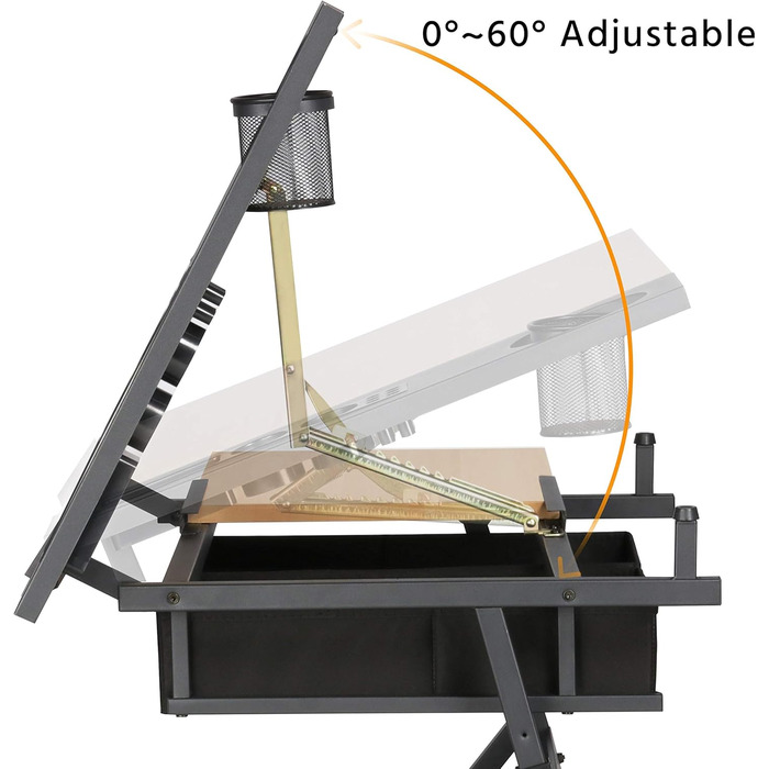 Yaheetech Adjustable Drafting Table with Stool and Drawers - Height Adjustable Desk for Architects, Technicians, and Students - Wood Finish