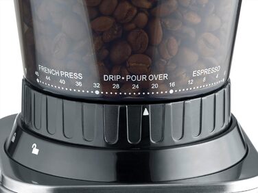 CASO BaristaChef Inox - електрична кавомолка з нержавіючої сталі, 48 ступенів помолу, для еспресо, з тримачем для портафільтра