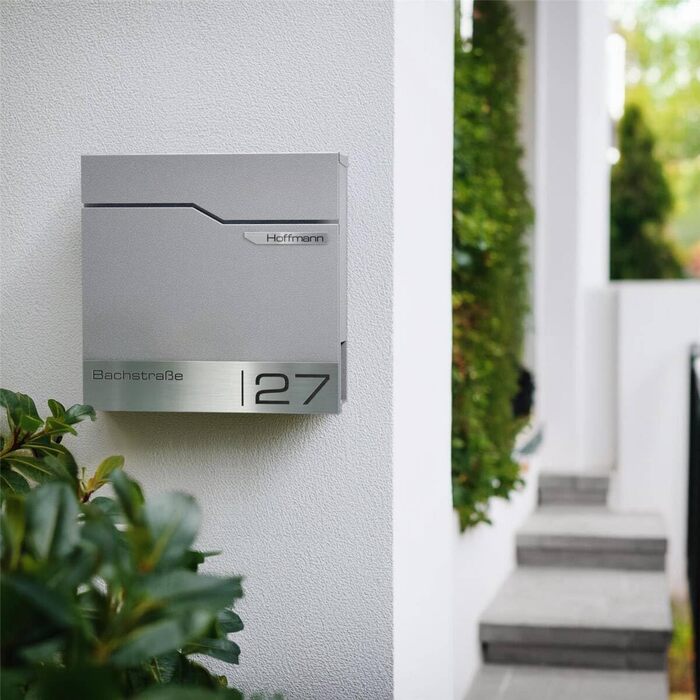 Поштовий ящик Metzler Thobe з нержавіючої сталі, з відділенням для преси та табличкою для імені - сучасний вуличний поштовий ящик (графітовий алюміній)