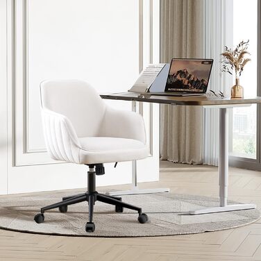 Офісний стілець для дому та офісу до 136 кг, обертовий, оксамит, з підлокітниками та колесами, ергономічний, білий