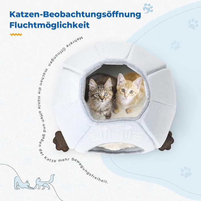 Кішка Будиночок-Печеричка для котів, сірий, 40x40x35 см, з м'якою подушкою Sherpa, M