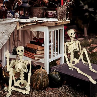 Halloween Plastic Skeleton, 90cm Full Body Halloween Skeleton with Movable Joints for Halloween Indoor Garden House Patio Decorations (2 Pack)
