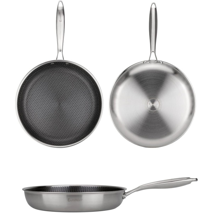 Сковорода EliteHoff Premium 28 см, антипригарна з вафельною структурою, універсальна для всіх плит, індукційна, без PFOA, для духовки та посудомийної машини, срібна (E-7550)