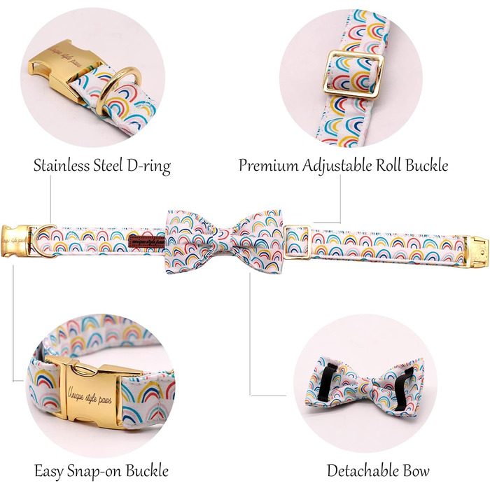 Нашийник для собак Unique Style Paws з метеликом, регульований, для середніх собак (L, Райдужний)