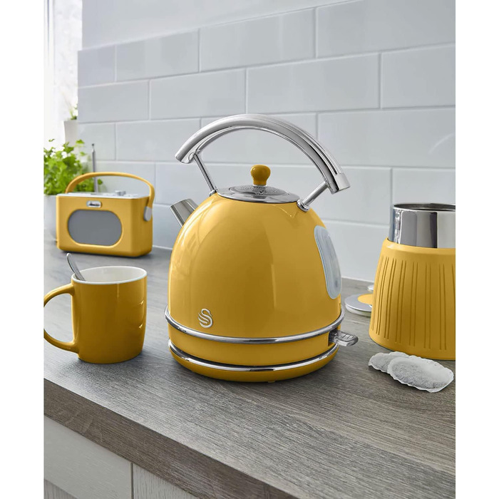 Swan Retro Electric Kettle - 1.8L, Vintage Design, Automatic Shut-Off, Cordless, BPA-Free Stainless Steel, 3000W (Yellow)