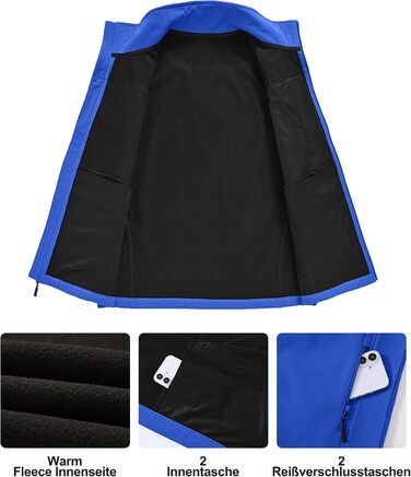 Чоловіча куртка Weste Outdoor з софтової мембрани, водонепроникна та вітронепроникна, з флісовою підкладкою, для туризму (M, Синій)