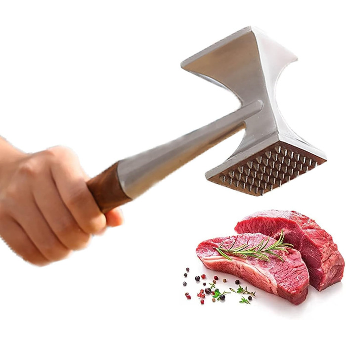 Fleischklopfer FlotRute: М'ясорубка, молоток для м'яса, 26 см, з дерев'яною ручкою, нержавіюча сталь