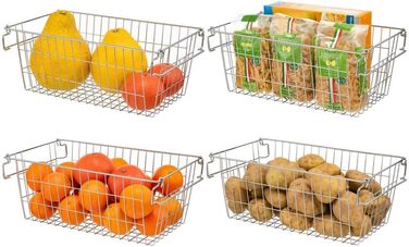 SANNO Freezer Storage Baskets, Stackable, for Pantry, Storage and Organization, Stackable, Potato and Onion Storage Containers, Metal Storage Baskets, 4 Pack