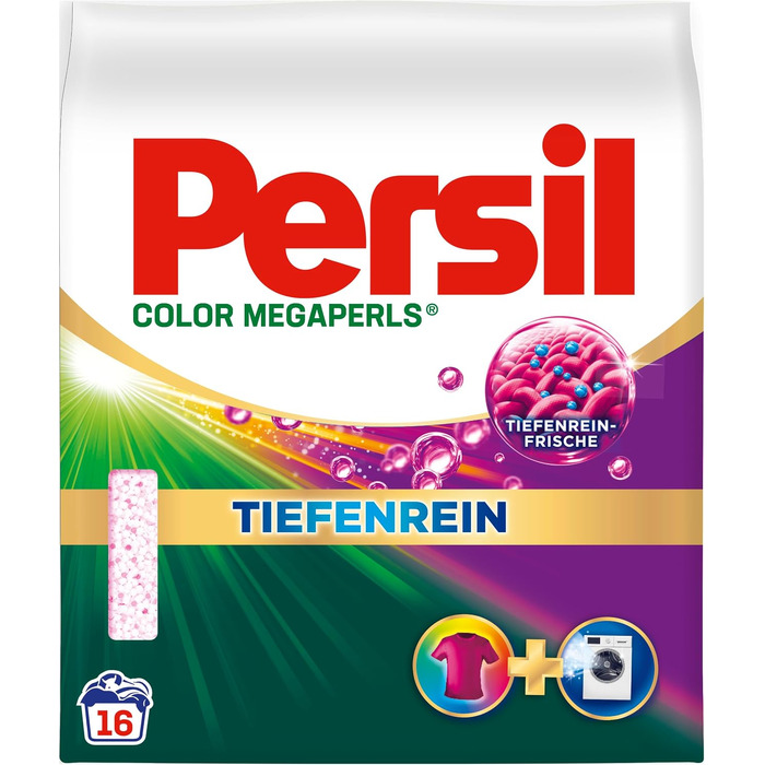 Пральний порошок Persil Color Megaperls для кольорової білизни, технологія глибокого очищення, 5 упаковок по 16 завантажень (80 прань), 20-60 °C