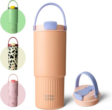 BOTTLE BOTTLE Insulated Water Bottle with Straw and Handle, Stainless Steel Water Bottles for Car, Sports, Home, Office, and School, 750 ml, Leak-Proof, Peach