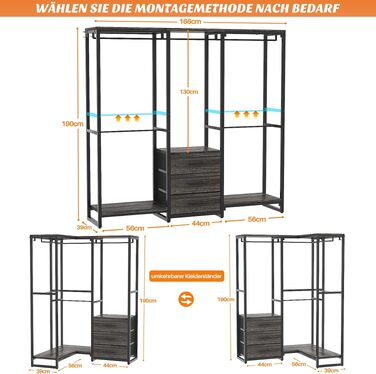 Кутовий вішак для одягу iSunirm L-подібний freestanding шафа з шухлядами, чорний дуб