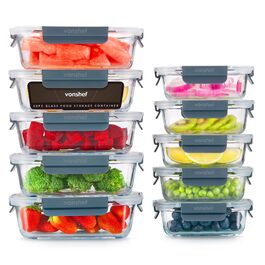 Набір контейнерів VonShef для зберігання їжі (10 шт.) – 1050 мл та 370 мл, придатні для духовки та мікрохвильової печі, миючі в посудомийній машині, герметичні та витікання, ідеальні для приготування їжі на тиждень