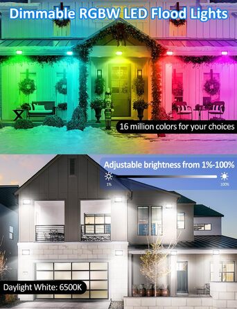 LED Floodlights Outdoor, 100W Smart RGB Floodlights with Remote Control and Bluetooth App, LED Floodlight Spotlights Color Changing Floodlights, IP66 Waterproof Floodlights for Gardens, Courtyards (2 Pack) (30w-rgb-app-4p)