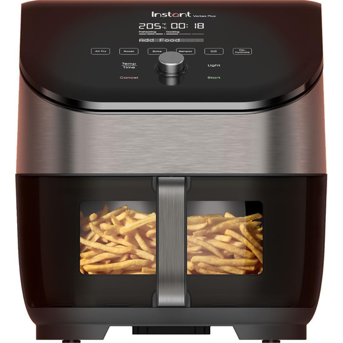 Instant Vortex Plus with ClearCook - 5.7L Digital Healthy Air Fryer, Stainless Steel, 6-in-1 Smart Programs - Air Frying, Baking, Roasting, Grilling, Dehydrating, Reheating, Large Capacity - 1700W Large Digital (Stainless Steel 5.7L) + Viewing Window