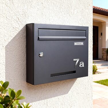 Поштовий ящик Zedelmaier з газетницею антрацит RAL 7016: Персоналізований настінний поштовий ящик з нержавіючої сталі, 3D номер будинку, сучасний, стійкий до погодних умов, подвійне порошкове покриття