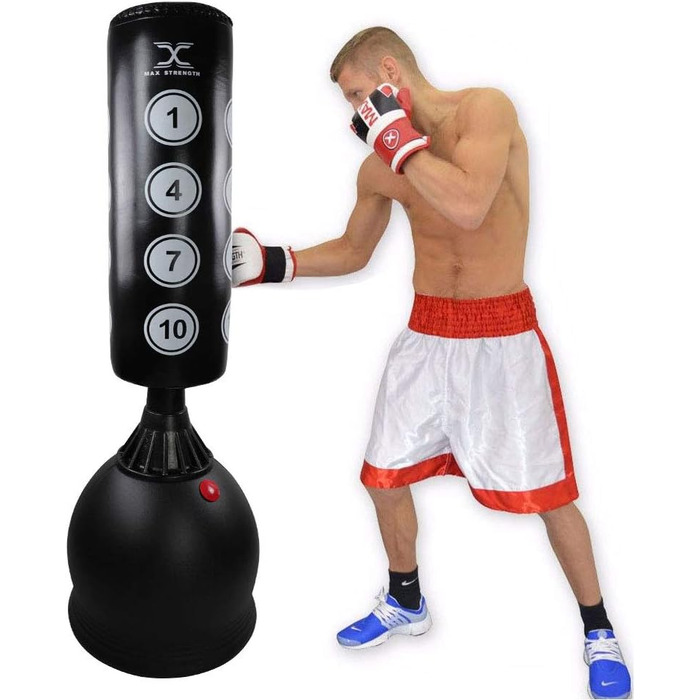 Боксерський мішок на стійці MaxStrength: міцний, для боксу, MMA та фітнесу, 1.7 м/1.8 м (чорний)