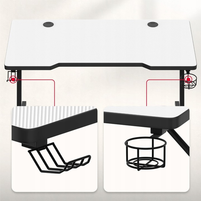 Ігровий комп'ютерний стіл для геймерів та школярів, білий з карбоновим покриттям