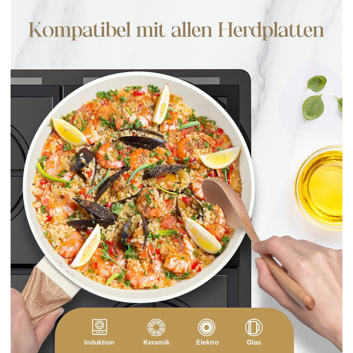 Сковорода з антипригарним покриттям Michelangelo з кришкою 28 см, глибока сковорода з кришкою, сковорода для тушкування 28 см, індукційна сковорода з антипригарним покриттям з м'якою бакелітовою ручкою, підходить для індукційних плит, чорна