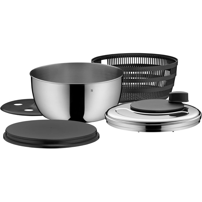 Сушарка для салату WMF Gourmet 25,4 см, нержавіюча сталь Cromargan, полірування, пластикове сито, підходить для посудомийної машини