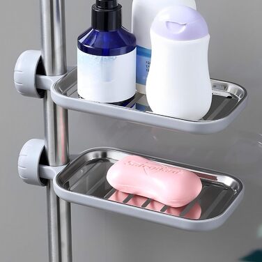 Поличка для душу без свердління MZSX, органайзер для мила, регульована штанга, поличка для душу з нержавіючої сталі, сірий колір