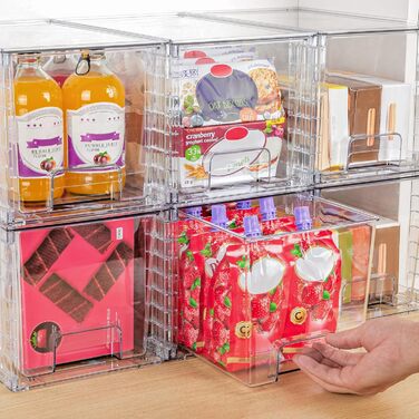 Vtopmart 4 Pack Stackable Storage Drawers, Clear Acrylic Drawer Organizers with Handles, Storage Organizer for Refrigerator, Bathroom, Closet, Pantry (4 Pack Middle)