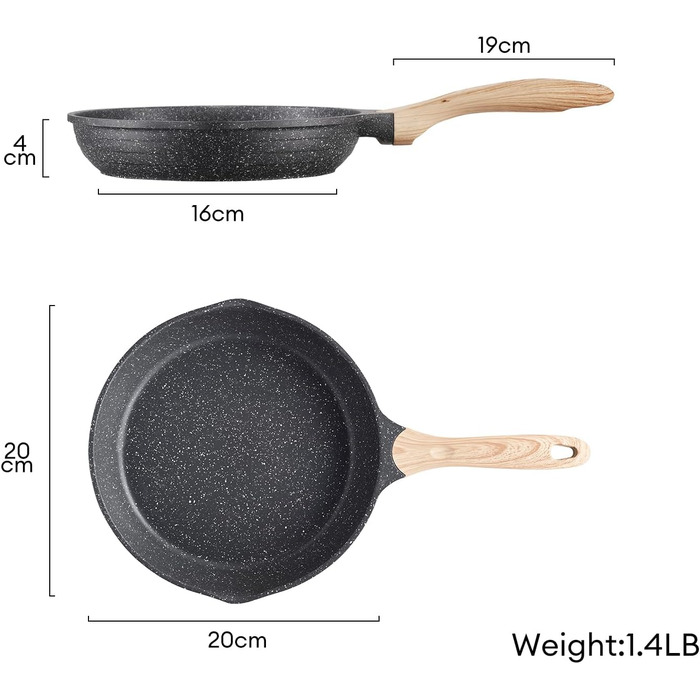 Сковорода JEETEE алюмінієва 20 см з антипригарним покриттям, для індукційних та газових плит, міцна та довговічна, без PFOA (сіра)