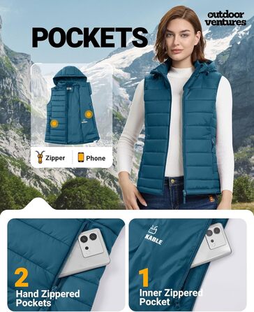 Стьобана жилетка Outdoor Ventures з капюшоном для жінок. Підходить для туризму, кемпінгу та їзди на велосипеді (Керамічно-блакитний, L)