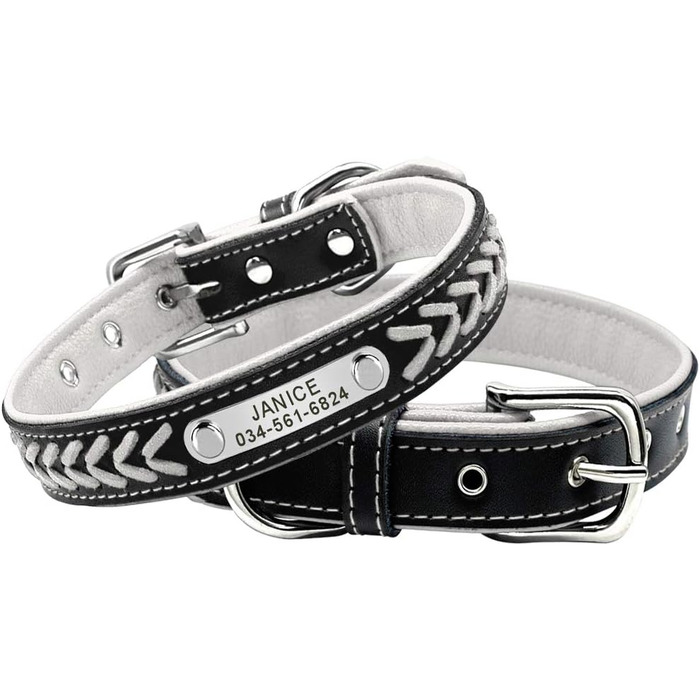 Регульовані шкіряні нашийники для собак та котів Berry з іменником, з м'якою підкладкою. Розміри L (37-47см), XL (47-57см)