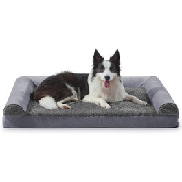 FURTIME Orthopedic Dog Bed for Large Dogs - Ergonomic Dog Cushion - 89x64 cm Dog Sofa Washable Dog Cushion (L - L 89 x W 64 x H 17 cm, Grey)