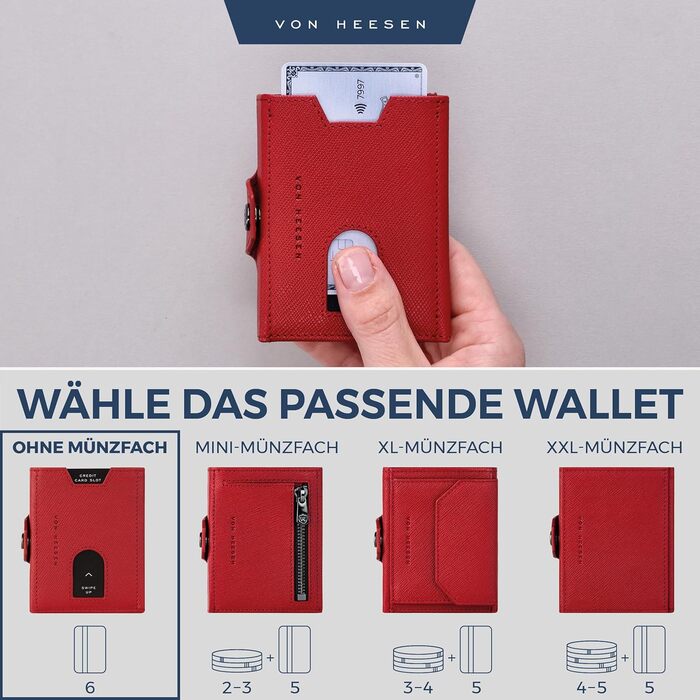 Портмоне VON HEESEN Slim Wallet з відділенням для монет та захистом RFID - для чоловіків та жінок - картхолдер, кредитне картхолдер - міні гаманець з карбону чорного кольору.