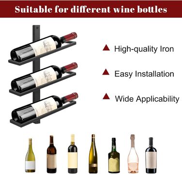 Wine Rack Bottle Rack for 6 Bottles, Metal Wine Rack Hanging Wall Mount Wine Bottle Shelves, Wall Shelf Wine Storage Shelf for Kitchen Dining Room Bar (6 Degree Tilt)