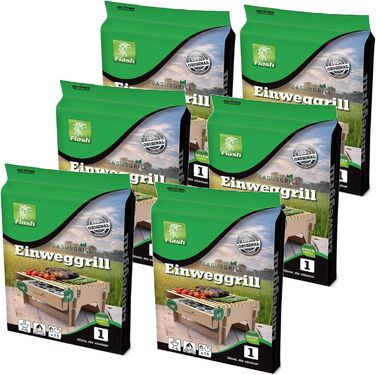 Sustainable Premium Lava Stone Disposable Grill - 6 Pieces including Starter Aid - 60 Minutes Grill Time - Wood, Bamboo, Charcoal (6)