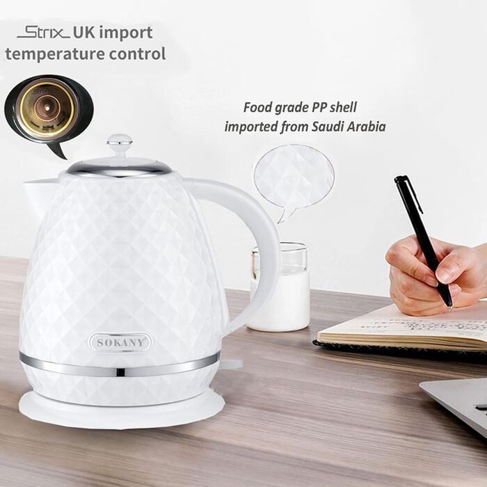 Електричний чайник SOKANY SK-1032, 2200W, 1.7L, з фільтром від накипу, автовимкненням, індикатором рівня води, поворотним підставою, чорний