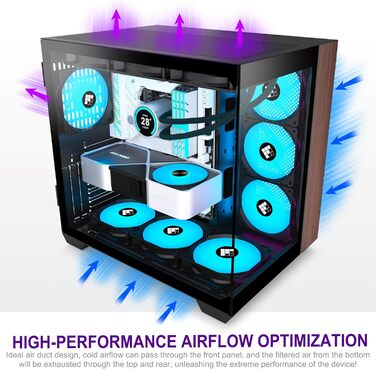 Корпус ПК FOIFKIN M9 з дерев'яною передньою панеллю з горіха, 3 вентилятори PWM ARGB, ATX Mid-Tower для геймінгу, 270° панорамне скло, порт Type-C (Чорний, M9)